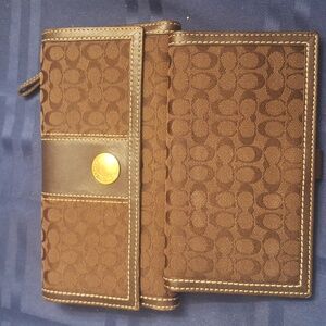 Coach brown nylon with leather trim wallet with check book